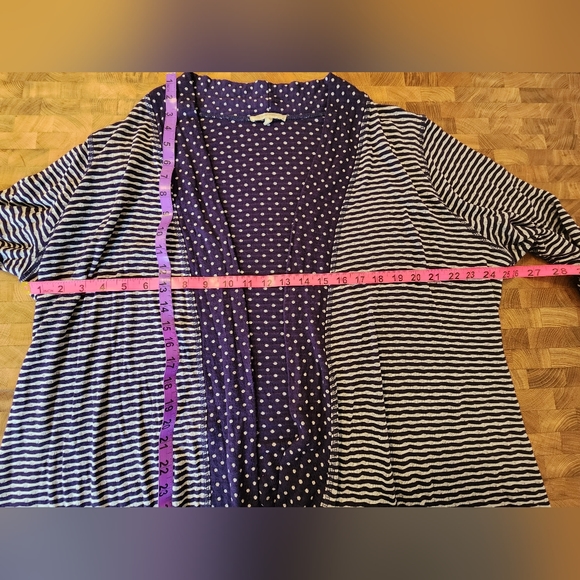 41 Hawthorn Cardigan Plus Size 2X blue/white stripe with polka dot lining - Picture 9 of 14